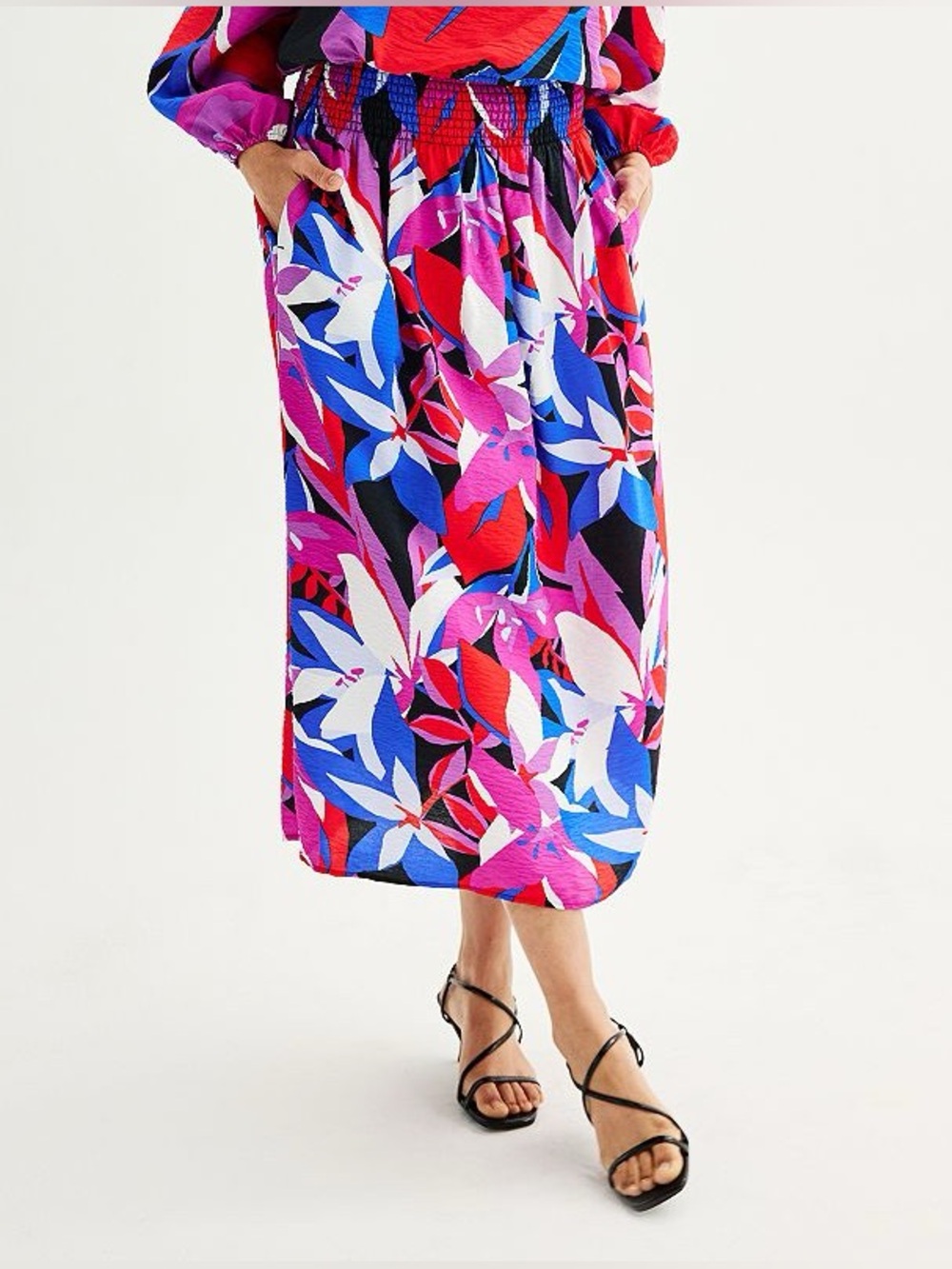 Women's Nine West Smocked Waist Midi Skirt - Picture 2 of 3
